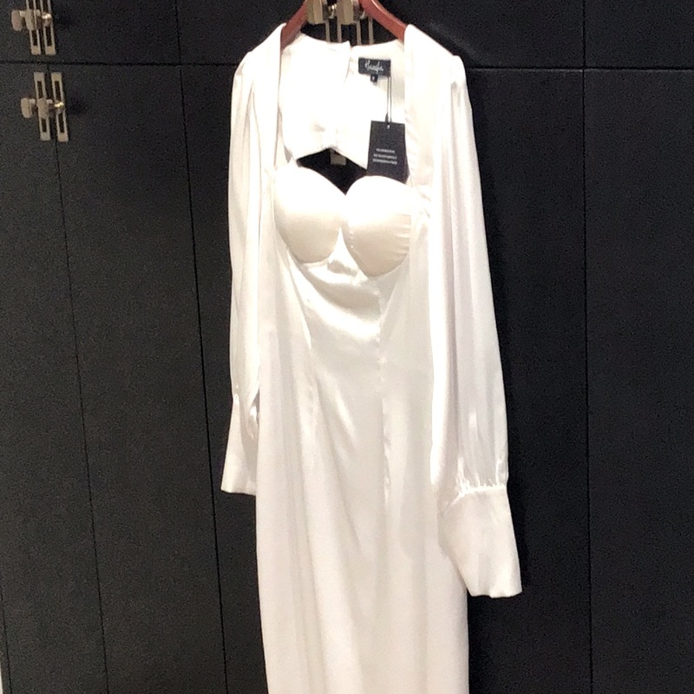 Halifax White Satin dress. Never worn!